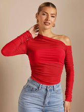 BAE Off Shoulder Pucker Up See Through Fitted T-Shirt